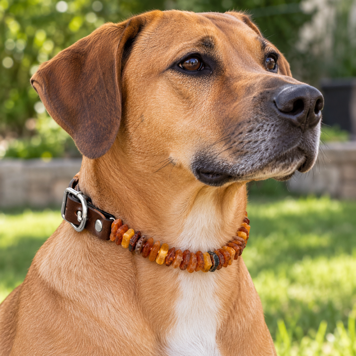 Genuine Baltic Amber Dog Collar, Natural Unpolished Amber Pet Collar, Adjustable Leather Flea & Tick Collar, Puppy Dog Collar