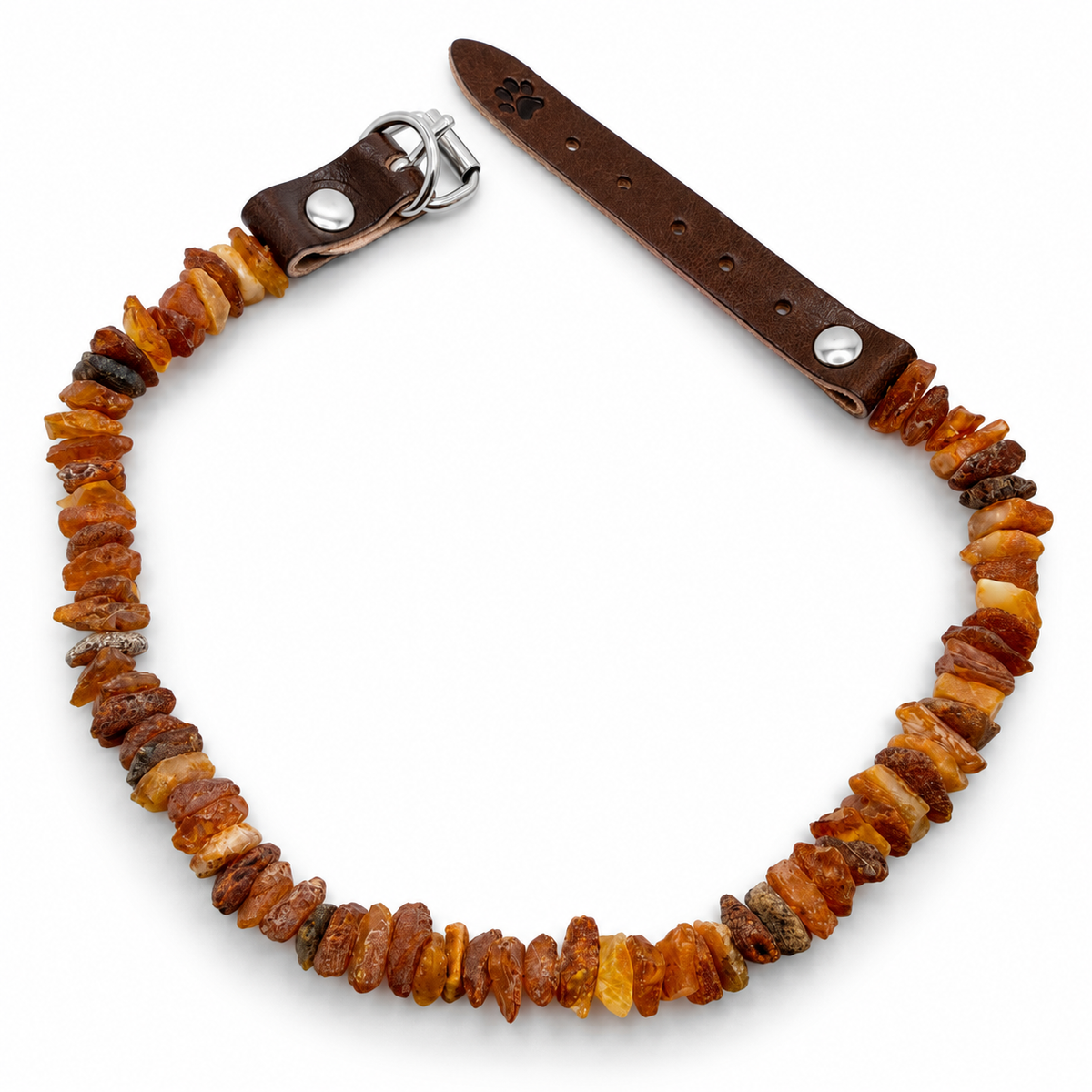 Genuine Baltic Amber Dog Collar, Natural Unpolished Amber Pet Collar, Adjustable Leather Flea & Tick Collar, Puppy Dog Collar