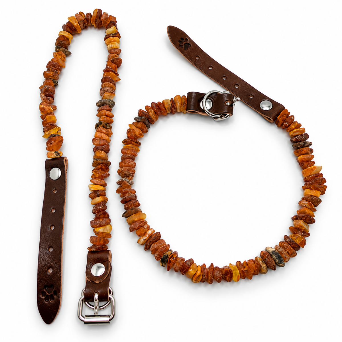 Genuine Baltic Amber Dog Collar, Natural Unpolished Amber Pet Collar, Adjustable Leather Flea & Tick Collar, Puppy Dog Collar