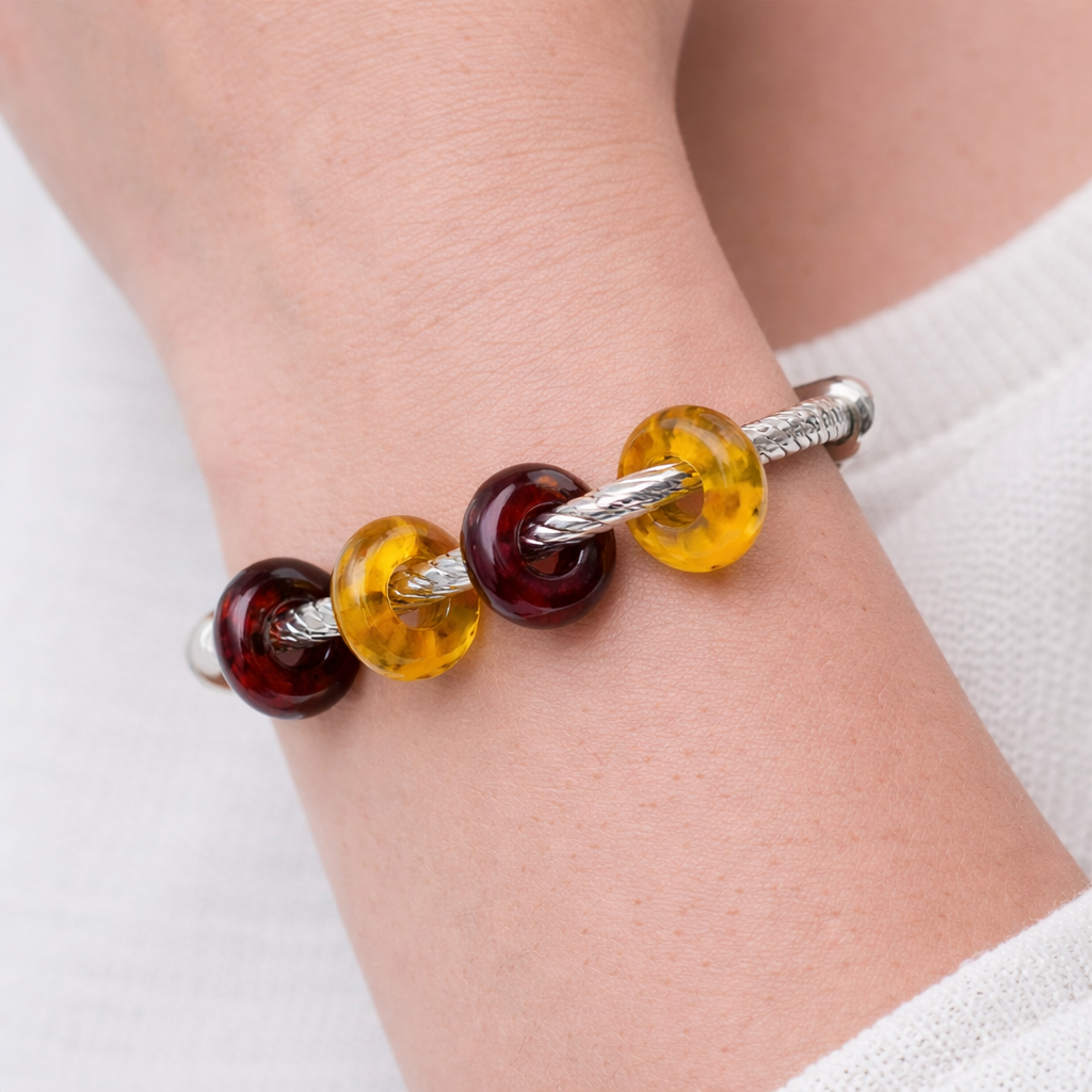 Genuine Baltic Amber Donut Bead Bracelet Inserts – Handmade in Lithuania – Round Amber Charms for Layering