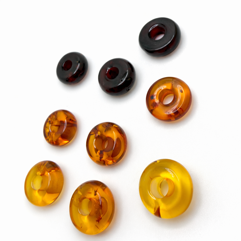Genuine Baltic Amber Donut Bead Bracelet Inserts – Handmade in Lithuania – Round Amber Charms for Layering