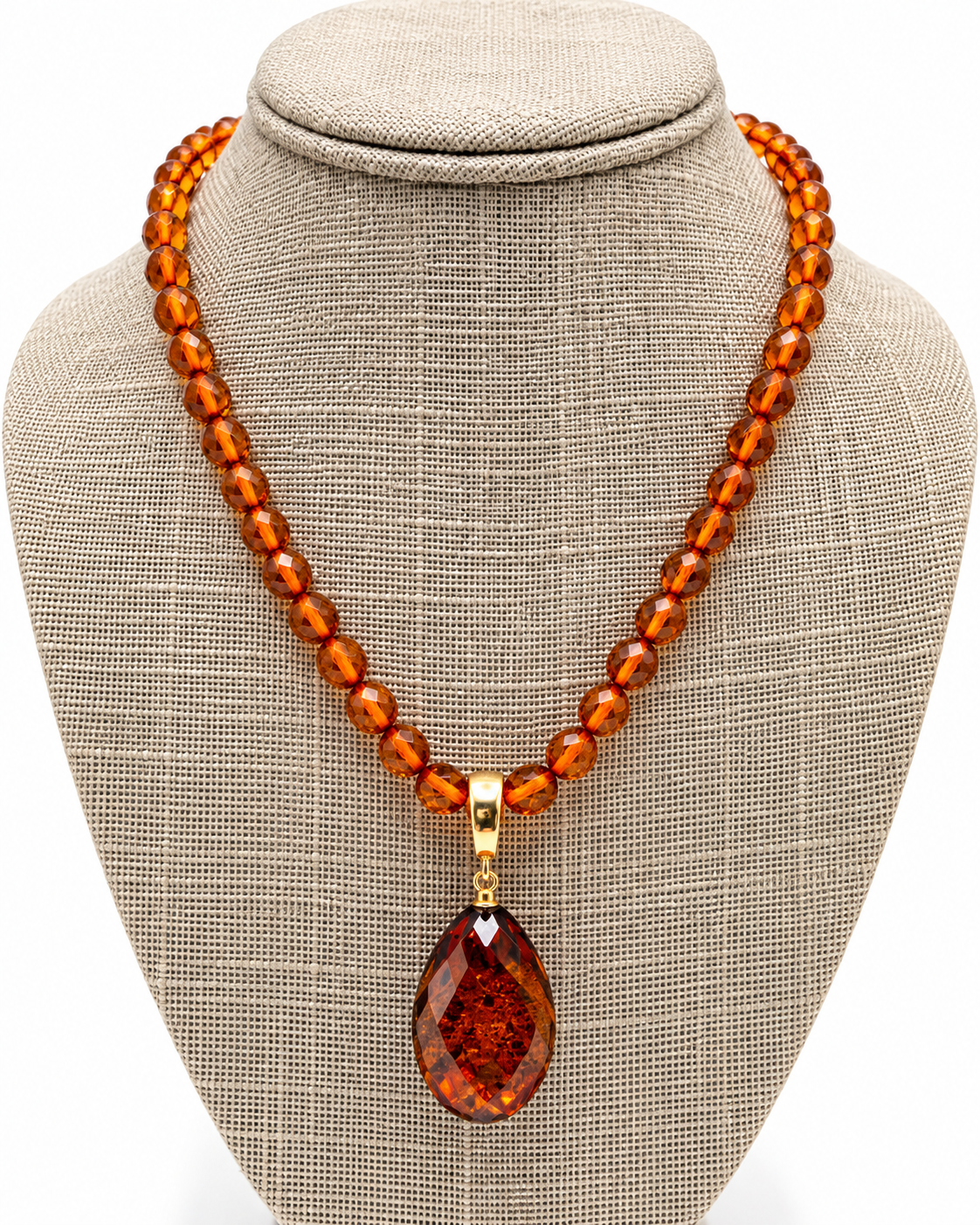 Genuine Baltic Amber Faceted Bead Necklace with Removable Teardrop Pendant 
