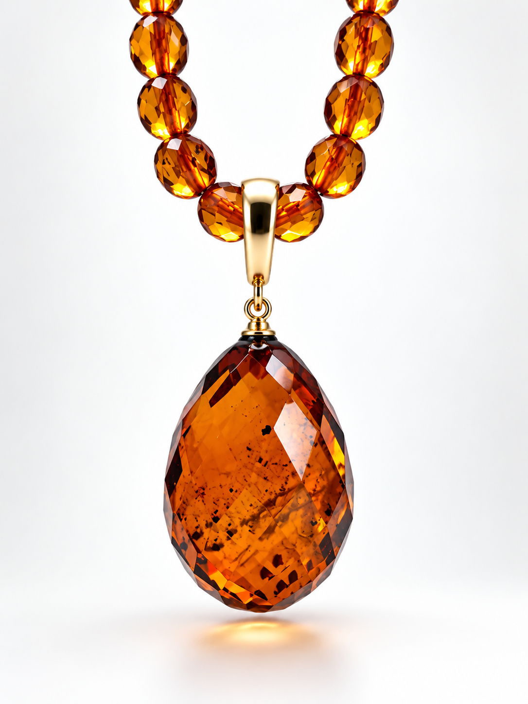 Genuine Baltic Amber Faceted Bead Necklace with Removable Teardrop Pendant 