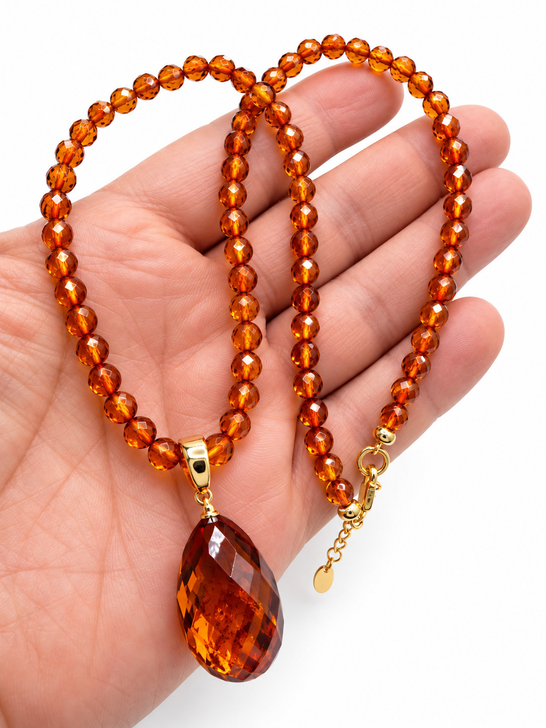 Genuine Baltic Amber Faceted Bead Necklace with Removable Teardrop Pendant 