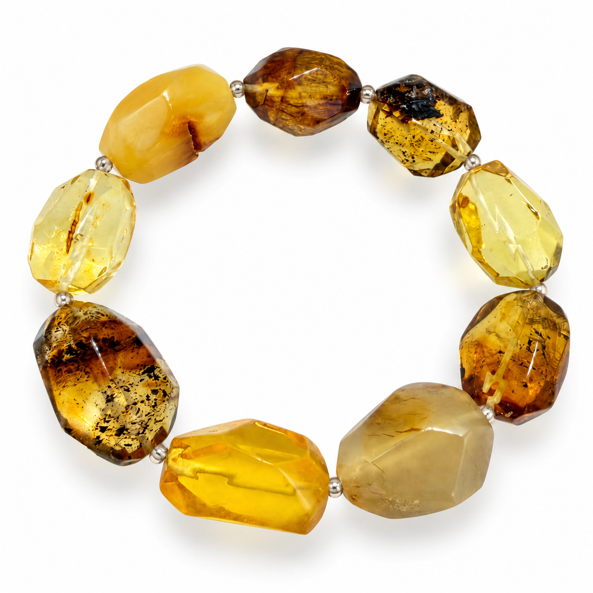 Genuine Baltic Amber Faceted Chunk Stretch Bracelet 