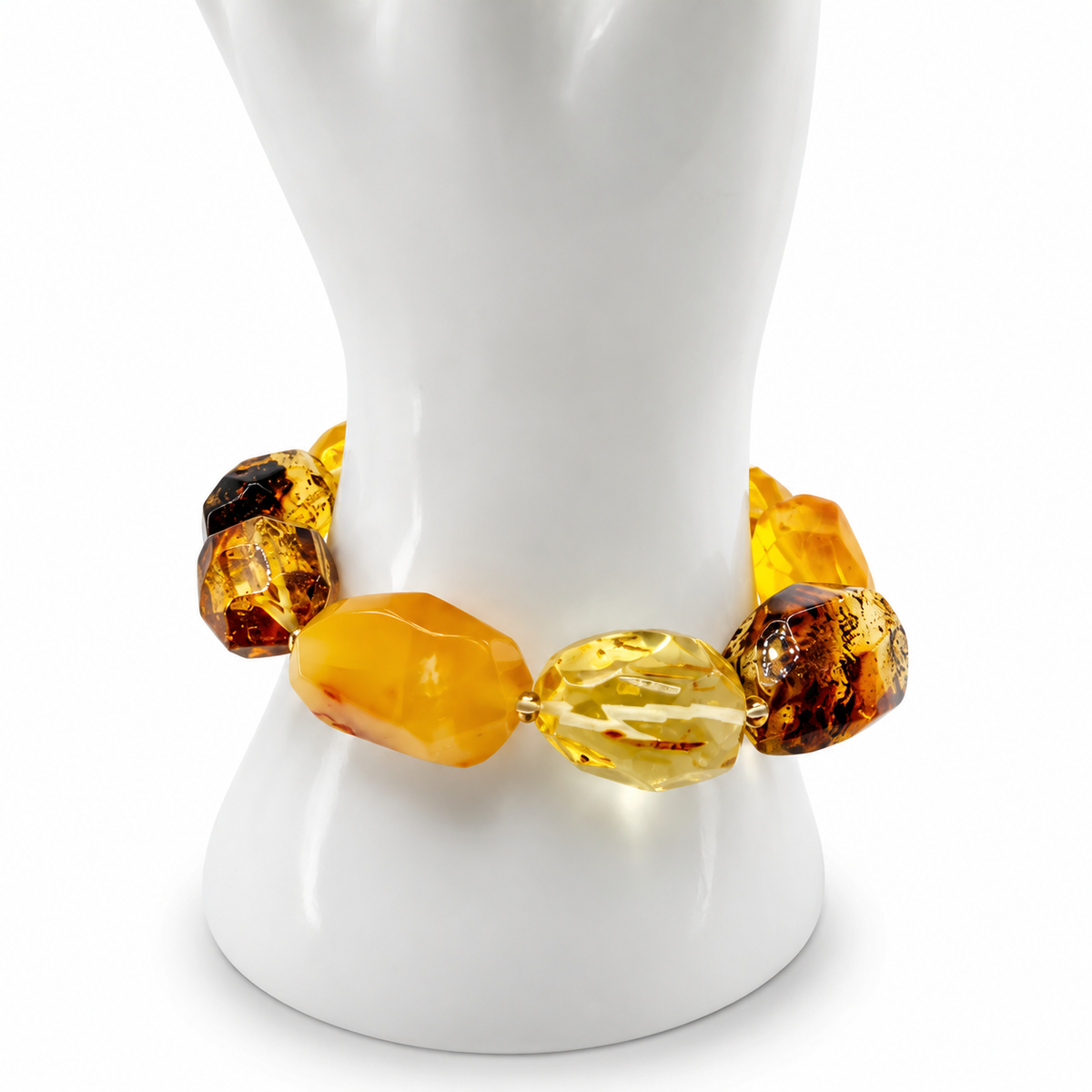 Genuine Baltic Amber Faceted Chunk Stretch Bracelet 
