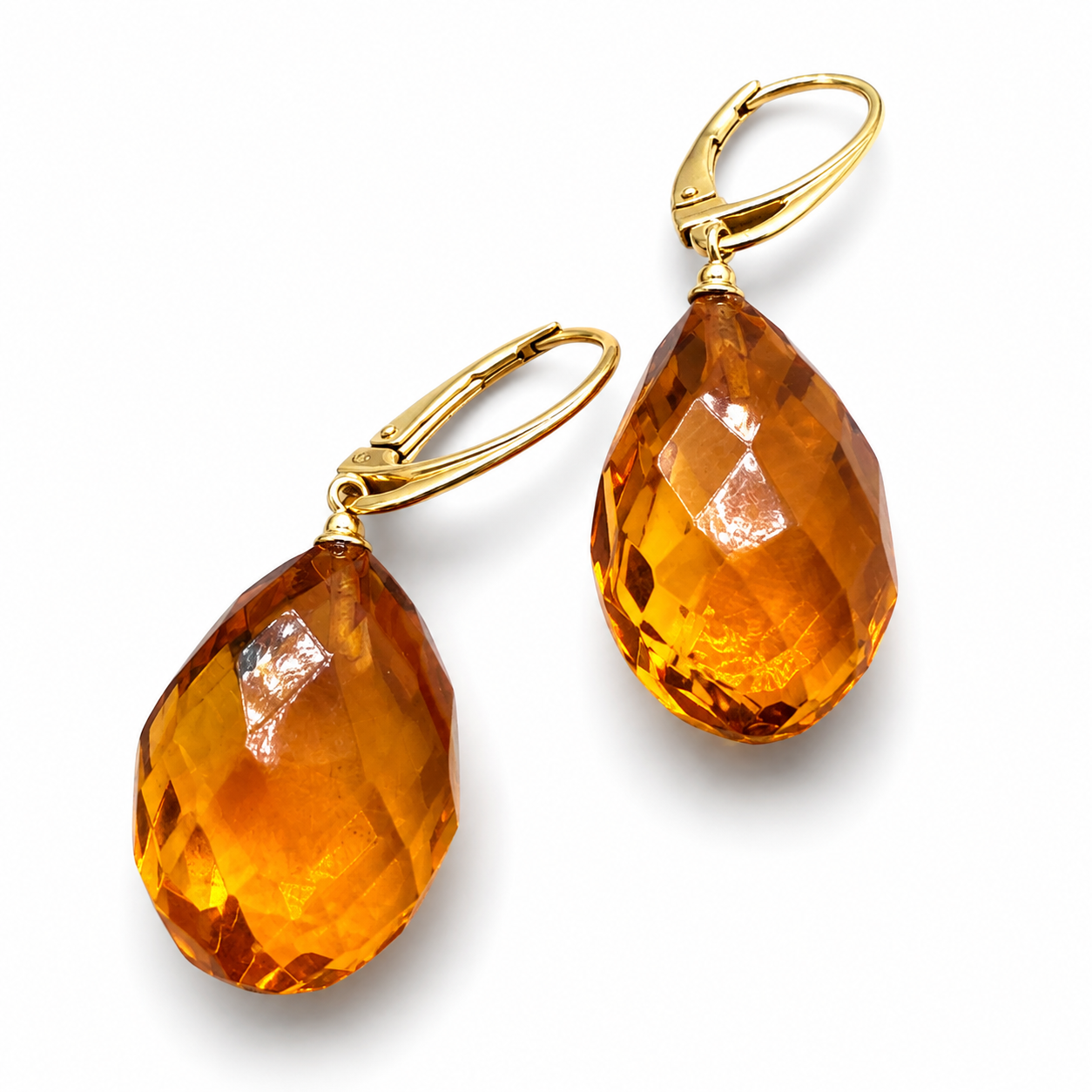 Genuine Baltic Amber Faceted Cognac Teardrop Earrings