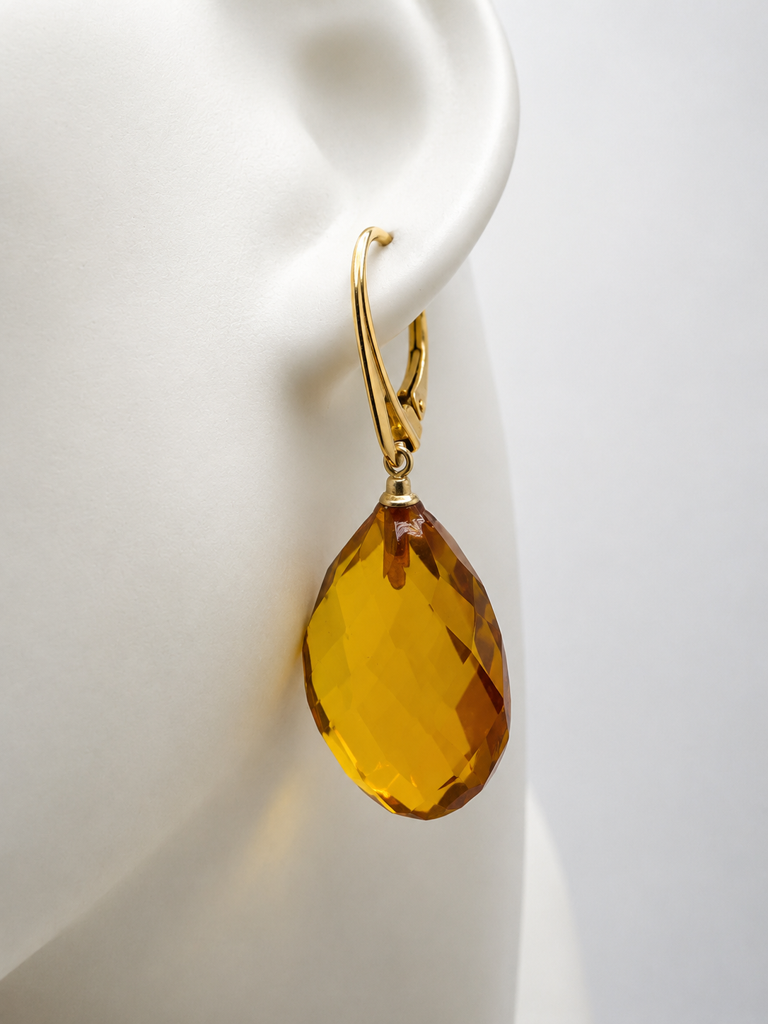 Genuine Baltic Amber Faceted Cognac Teardrop Earrings