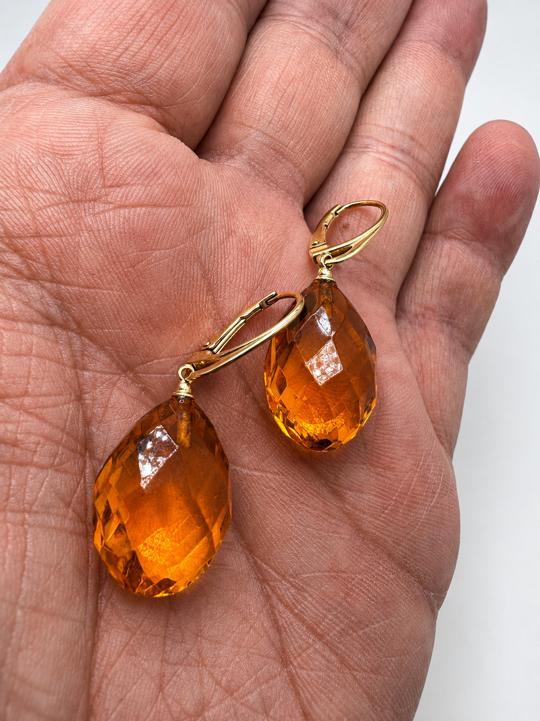 Genuine Baltic Amber Faceted Cognac Teardrop Earrings