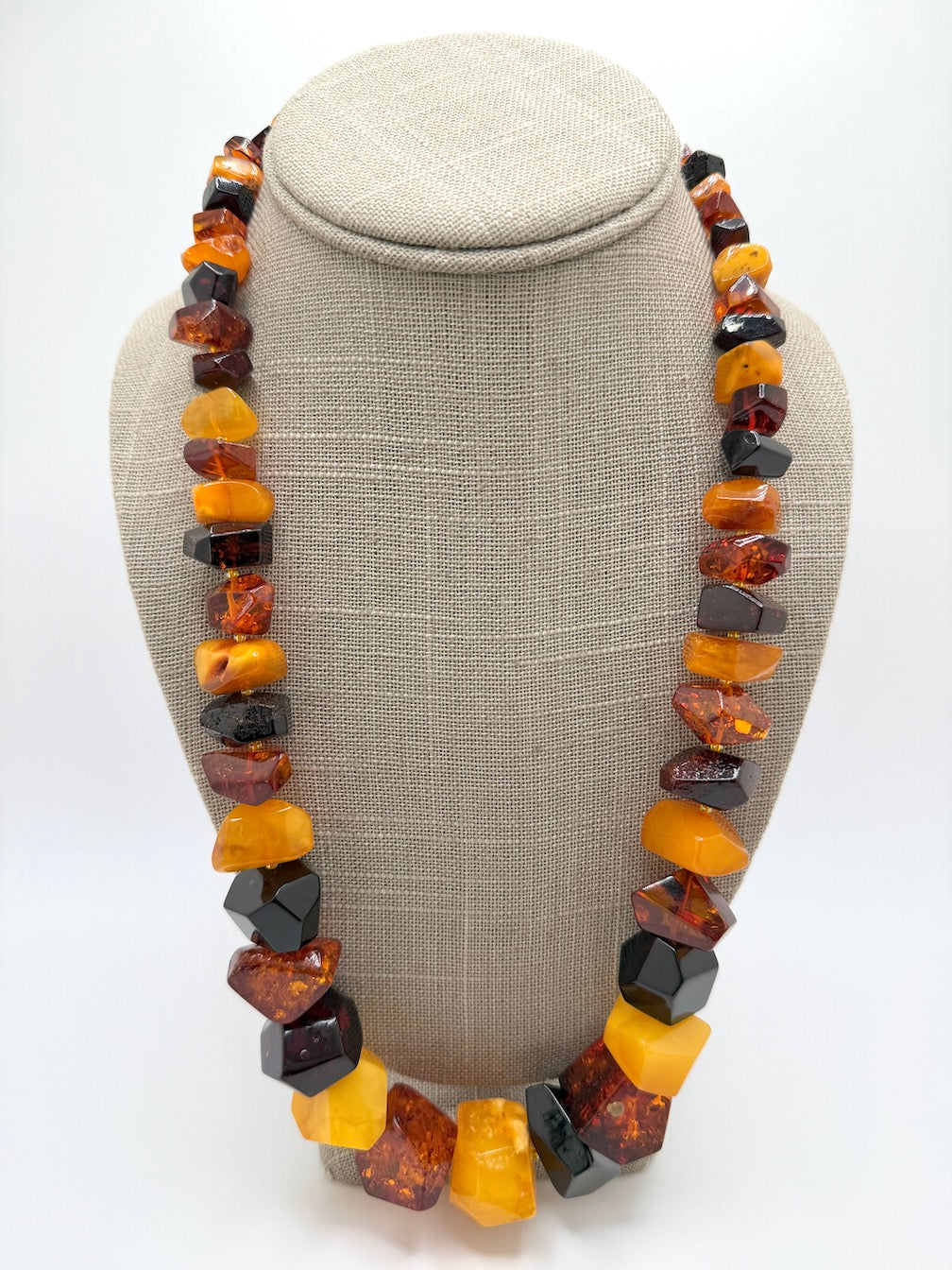 Genuine Baltic Amber Faceted Ombré Necklace • Cherry • Cognac • Butterscotch • 24 Inches • 80g