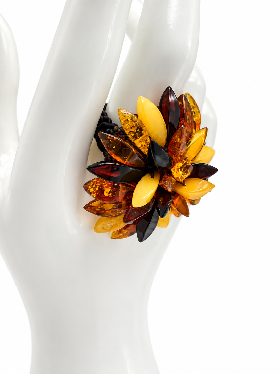 Genuine Baltic Amber Flower Ring, Multicolor Amber Statement Ring
