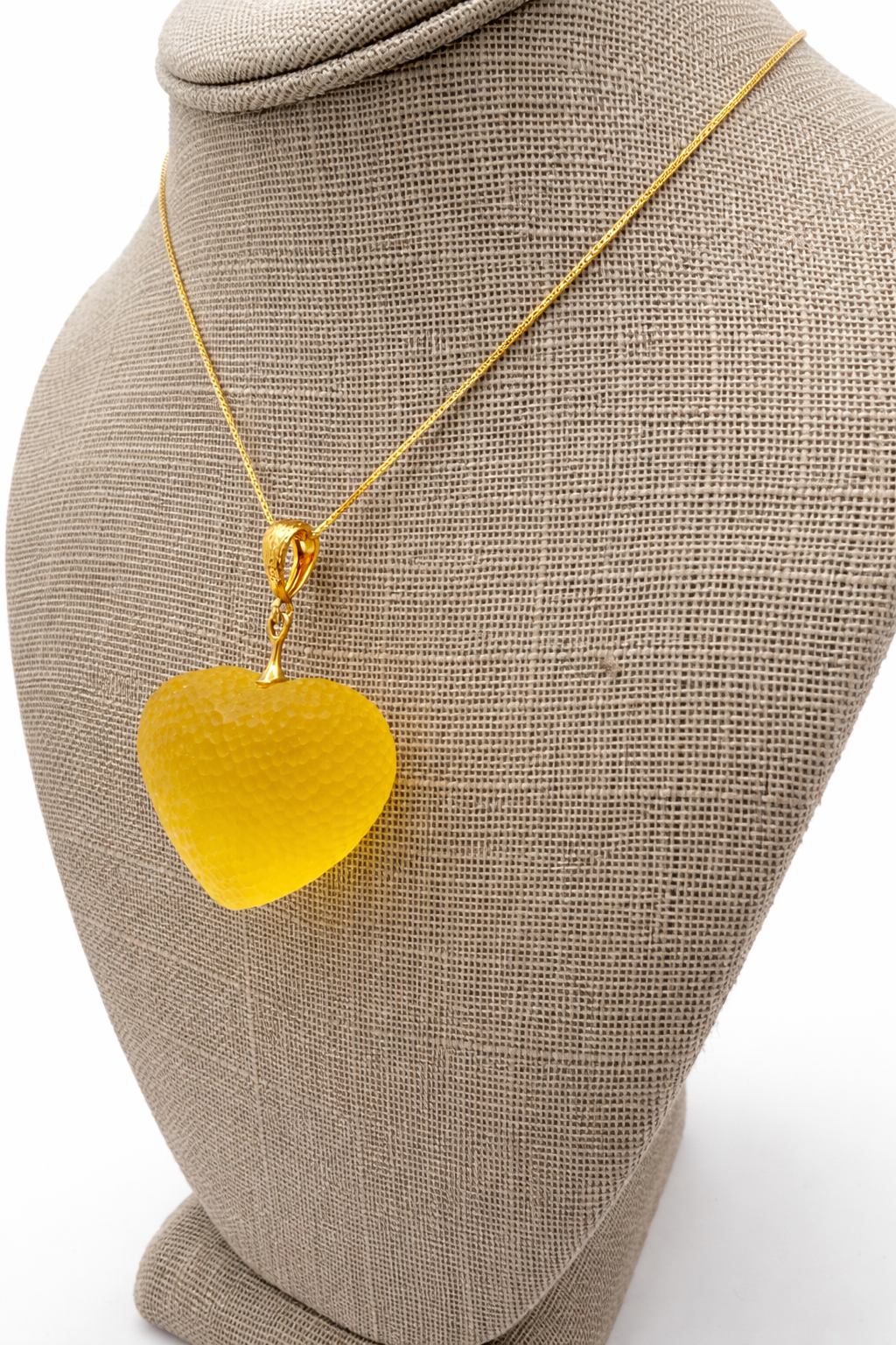 Genuine Baltic Amber Heart Necklace, Butterscotch Yellow Amber, Gold Plated Bead Chain, Matte Snake Skin Texture, Unique Statement Necklace, 19”