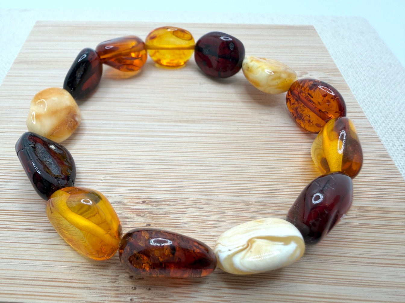 Baltic Amber Honey Chunk Stretch Bracelet – Natural Organic Amber, Therapeutic Jewelry, One of a Kind