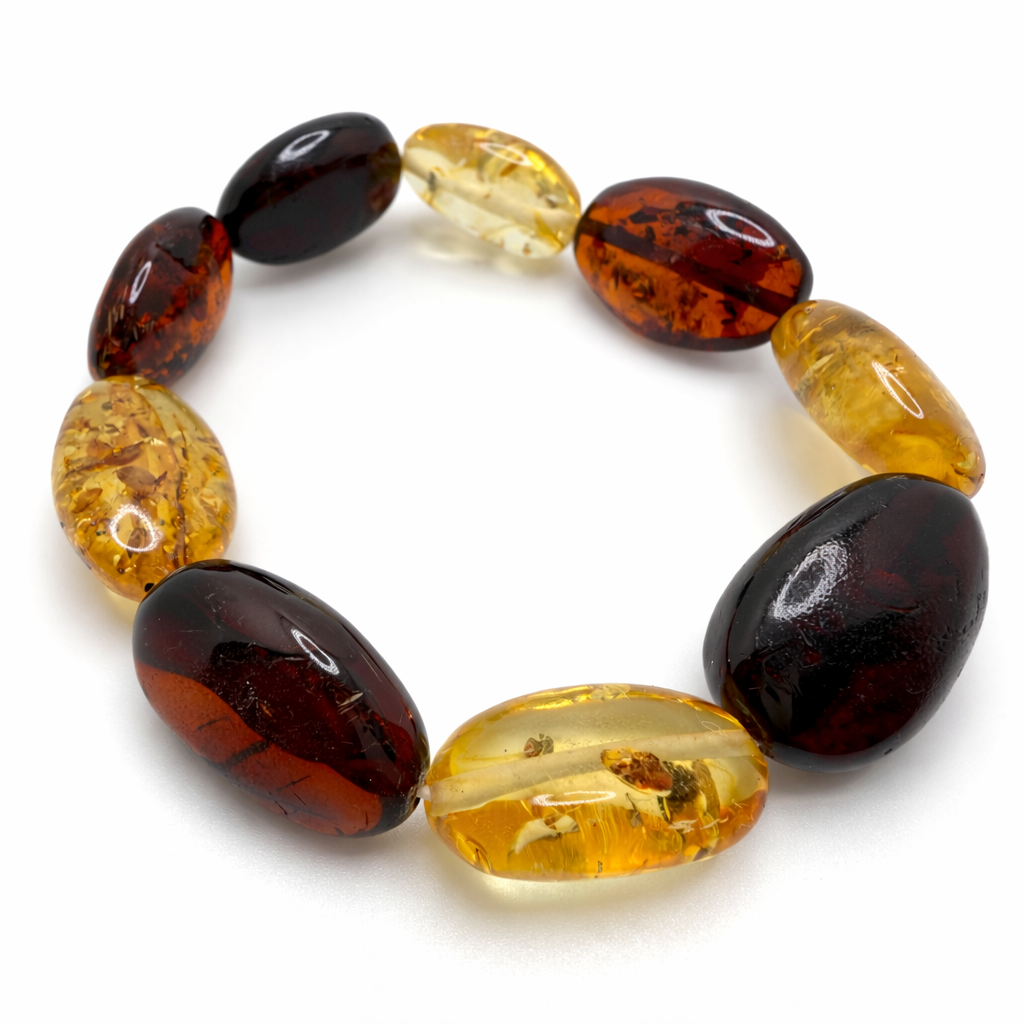 Baltic Amber Honey Chunk Stretch Bracelet – Natural Organic Amber, Therapeutic Jewelry, One of a Kind