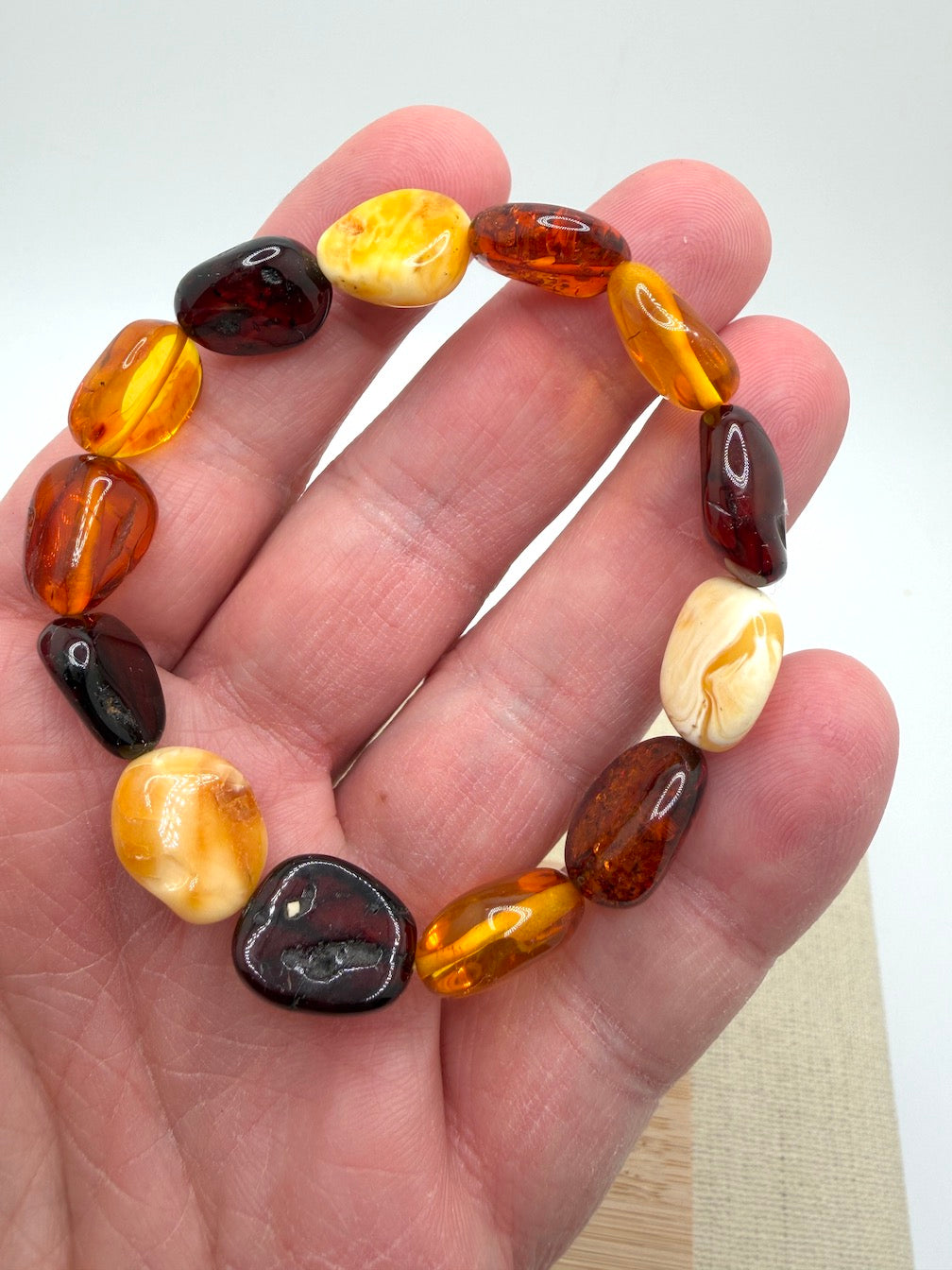 Baltic Amber Honey Chunk Stretch Bracelet – Natural Organic Amber, Therapeutic Jewelry, One of a Kind