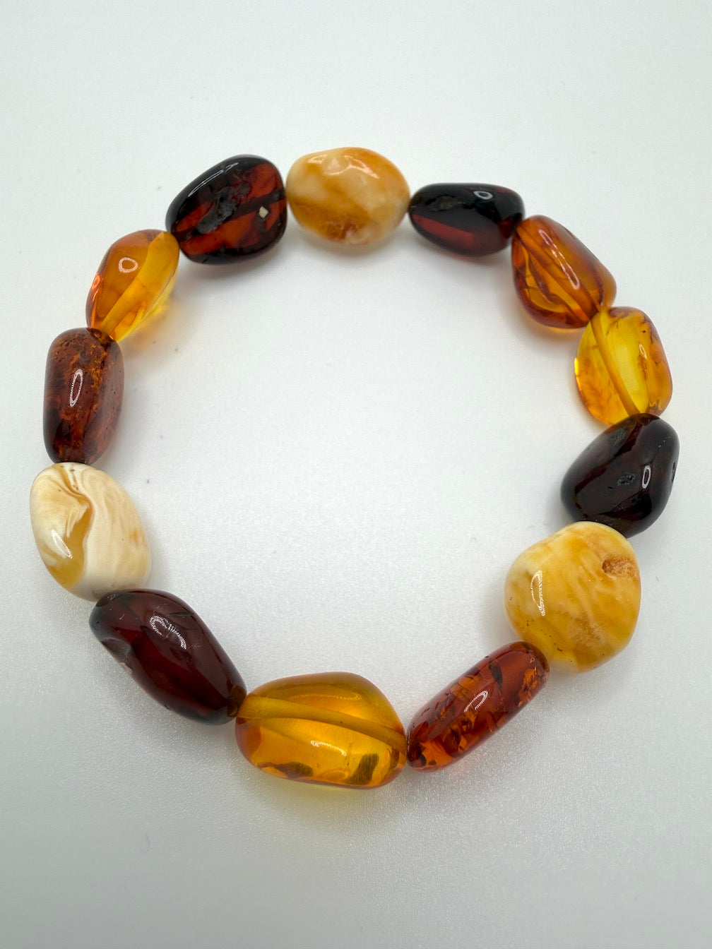 Baltic Amber Honey Chunk Stretch Bracelet – Natural Organic Amber, Therapeutic Jewelry, One of a Kind