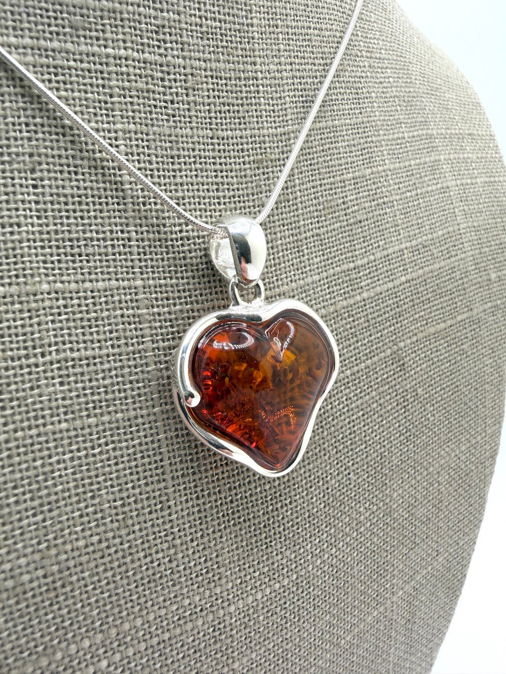Genuine Baltic Amber Honey Heart Pendant in Sterling Silver
