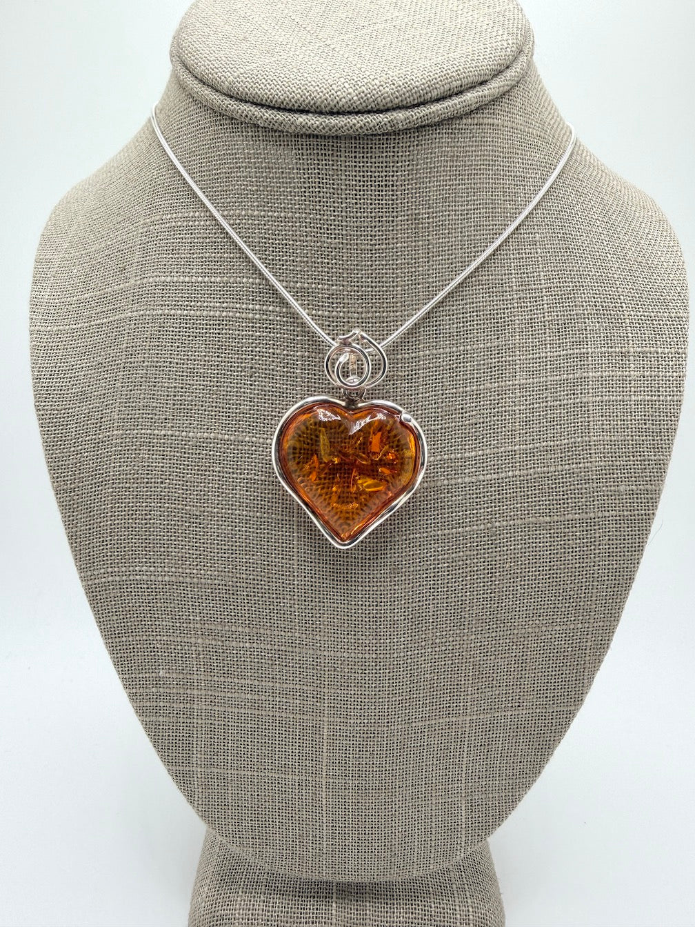 Genuine Baltic Amber Honey Heart Pendant in Sterling Silver