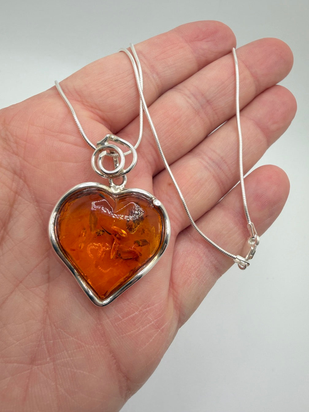 Genuine Baltic Amber Honey Heart Pendant in Sterling Silver