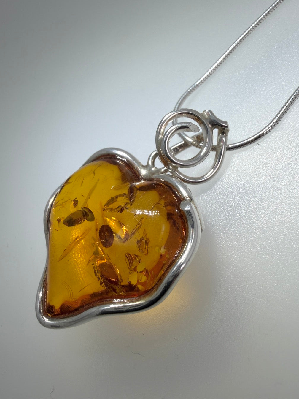 Genuine Baltic Amber Honey Heart Pendant in Sterling Silver
