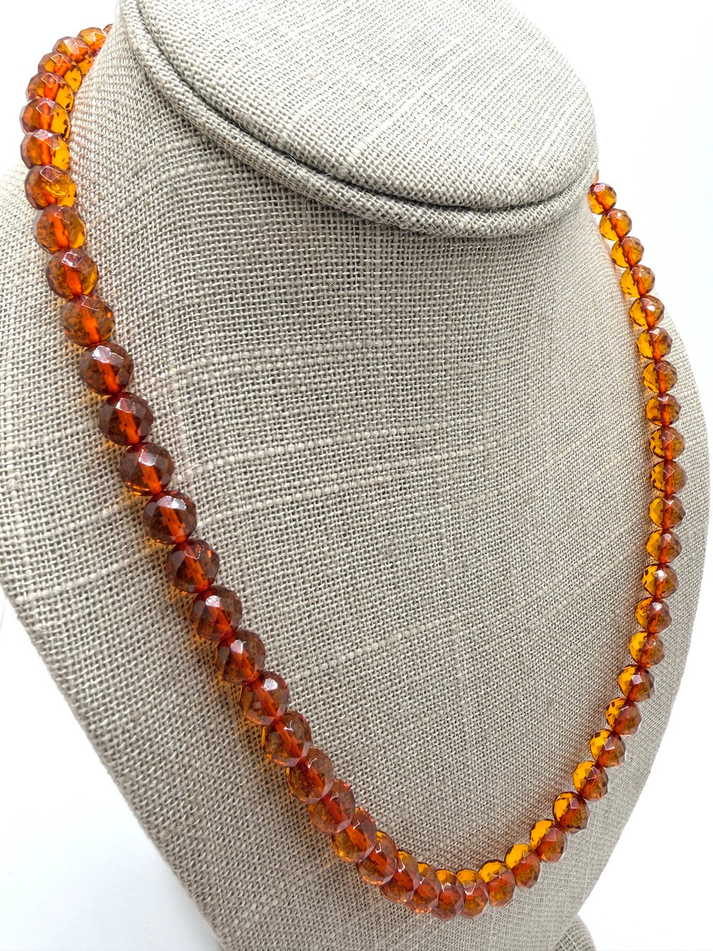 Genuine Baltic Amber Honey Necklace – Faceted Round Bead Amber Necklace, 20 Inch, Natural Shimmer
