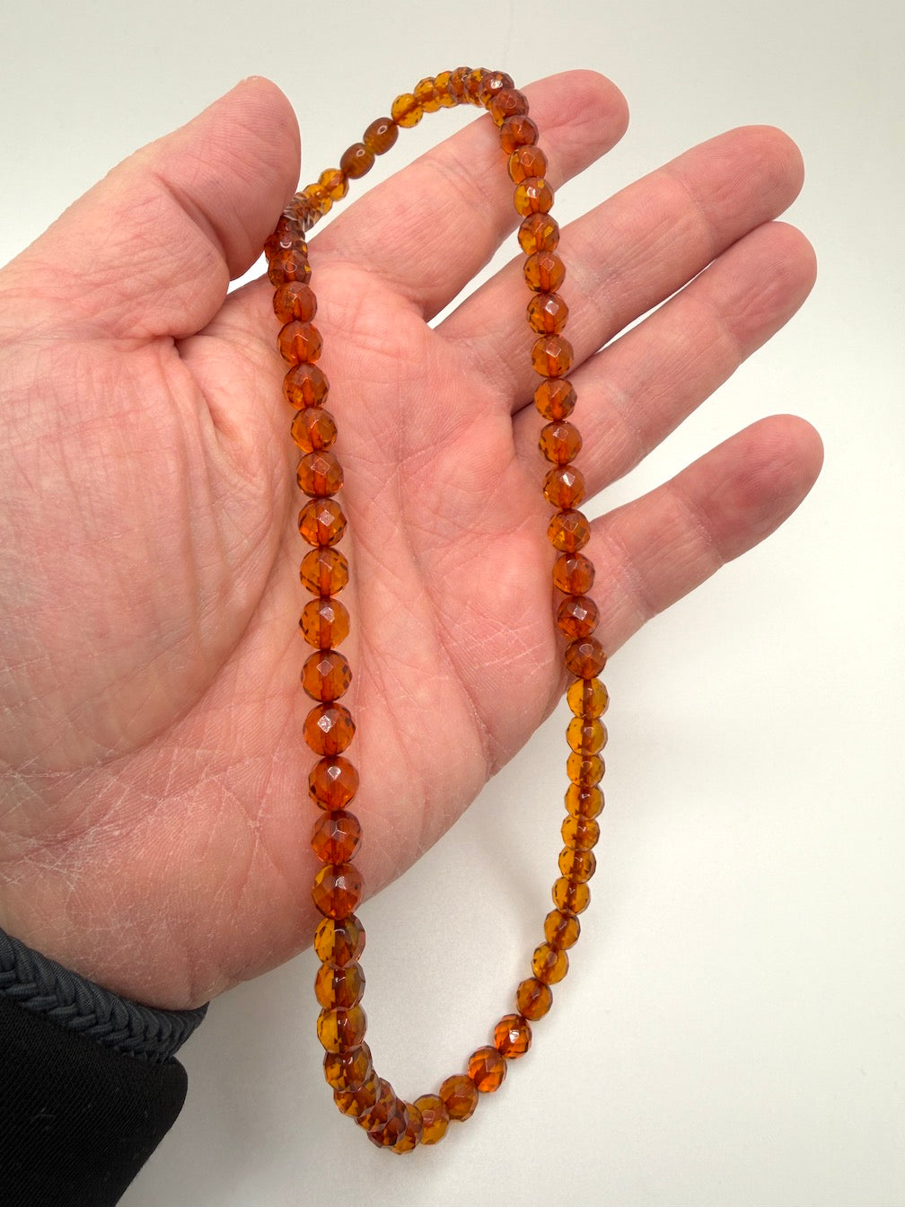 Genuine Baltic Amber Honey Necklace – Faceted Round Bead Amber Necklace, 20 Inch, Natural Shimmer