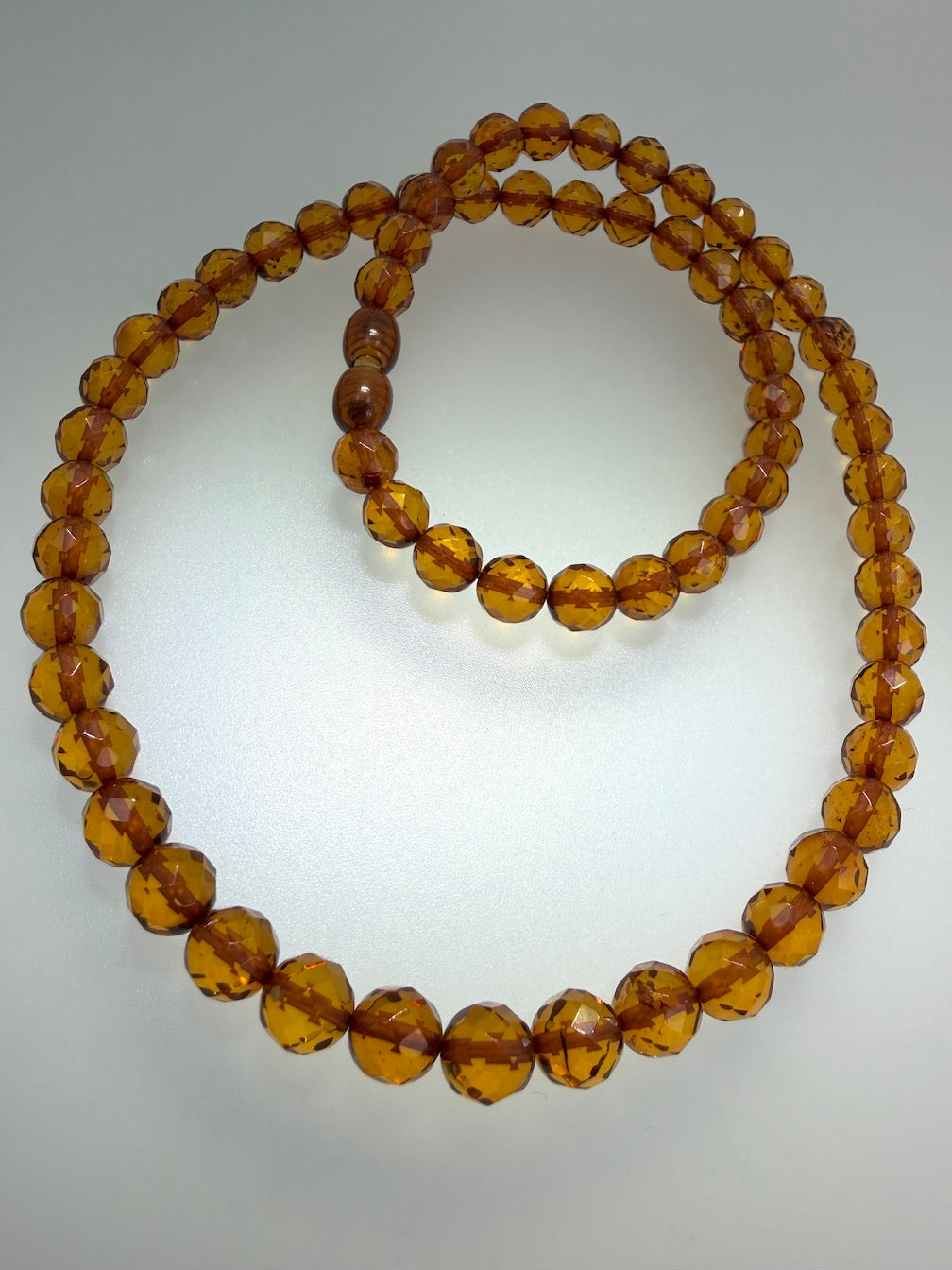 Genuine Baltic Amber Honey Necklace – Faceted Round Bead Amber Necklace, 20 Inch, Natural Shimmer