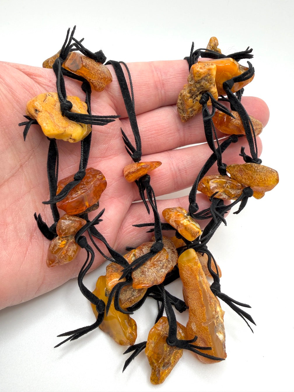 Genuine Baltic Amber Knotted Necklace | Organic Statement Amber Necklace | Super rare Butterscotch Colors