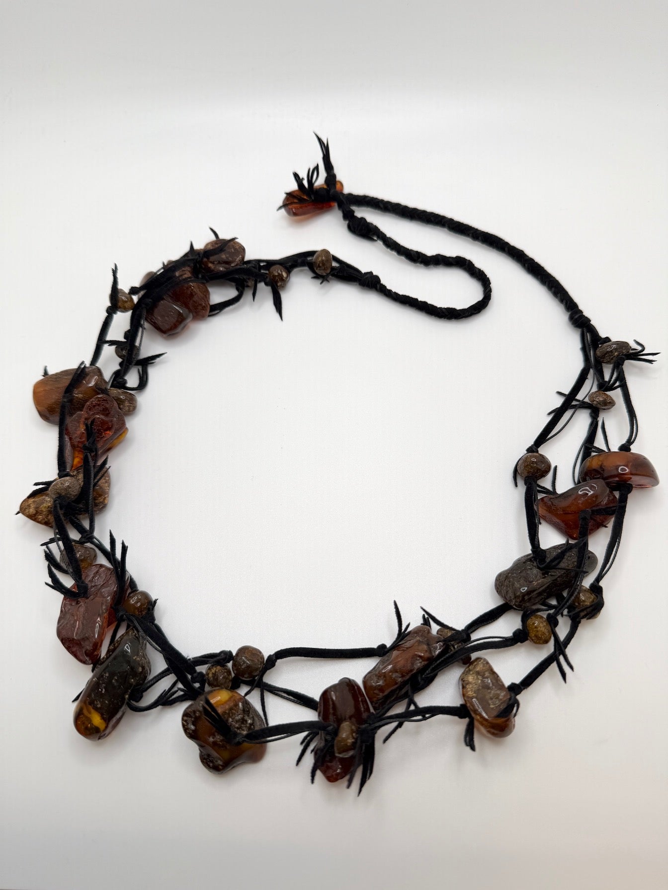 Genuine Baltic Amber Knotted Necklace | Organic Statement Amber Necklace | Dark Honey, Butterscotch & Brown Amber 