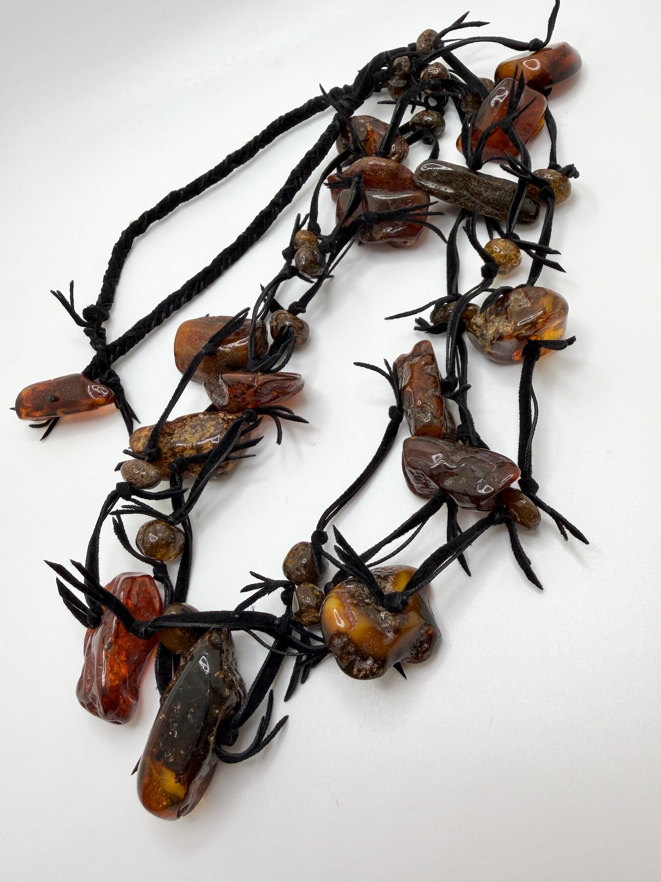 Genuine Baltic Amber Knotted Necklace | Organic Statement Amber Necklace | Dark Honey, Butterscotch & Brown Amber 