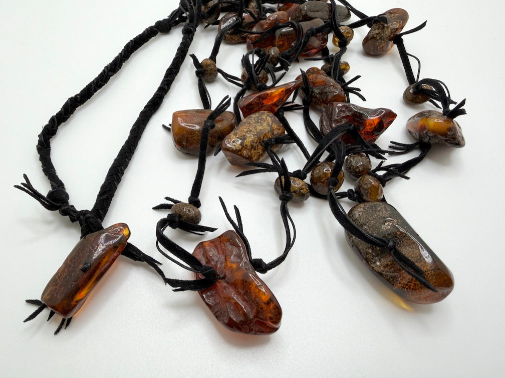 Genuine Baltic Amber Knotted Necklace | Organic Statement Amber Necklace | Dark Honey, Butterscotch & Brown Amber 