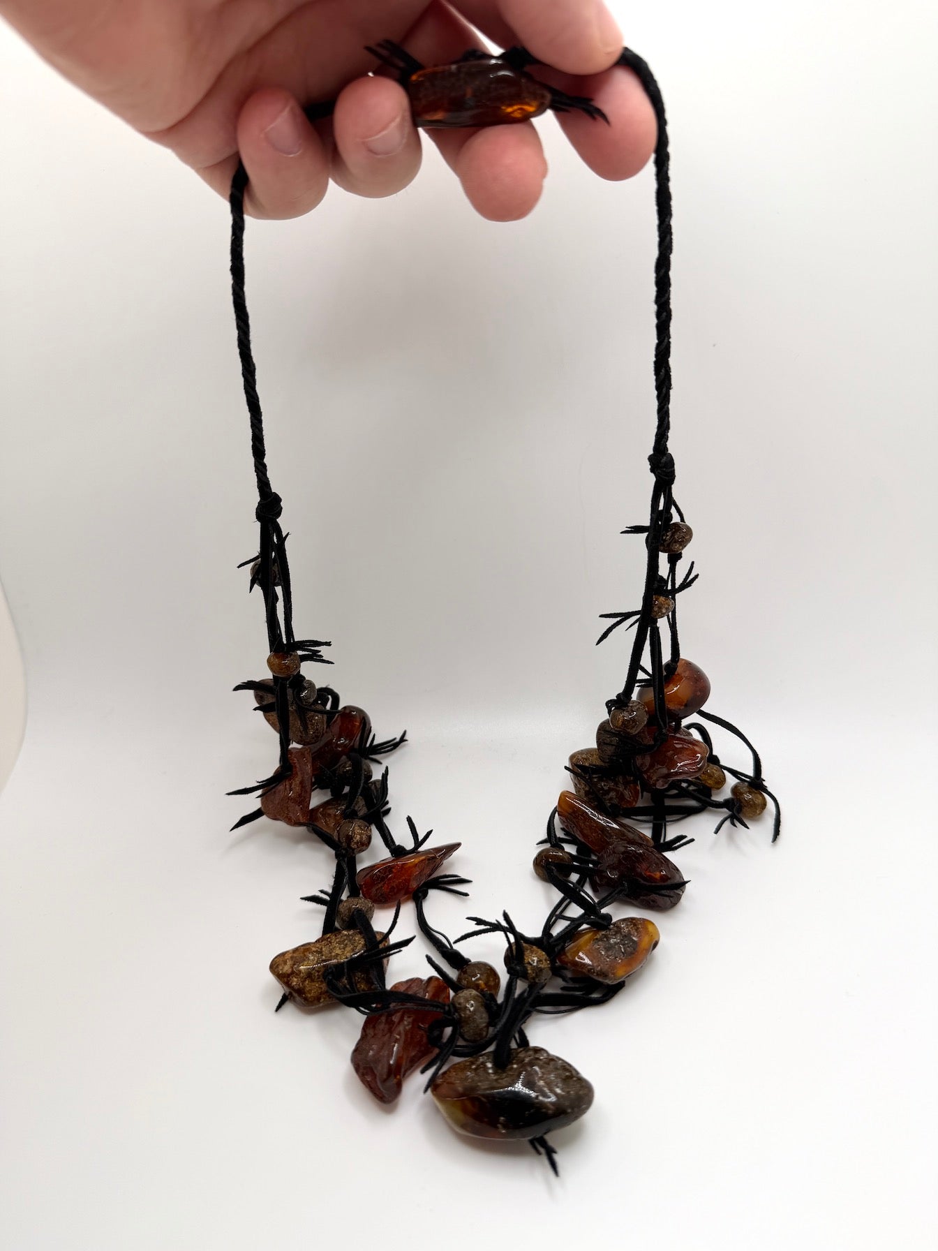 Genuine Baltic Amber Knotted Necklace | Organic Statement Amber Necklace | Dark Honey, Butterscotch & Brown Amber 