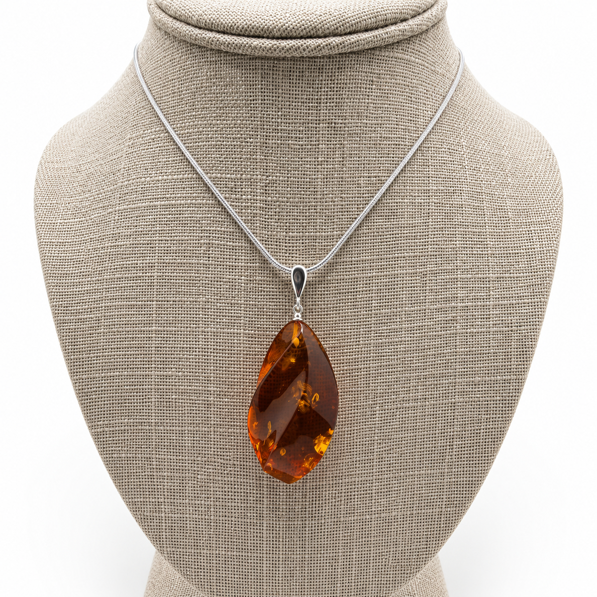 Genuine Baltic Amber Large Cognac Pendant Necklace