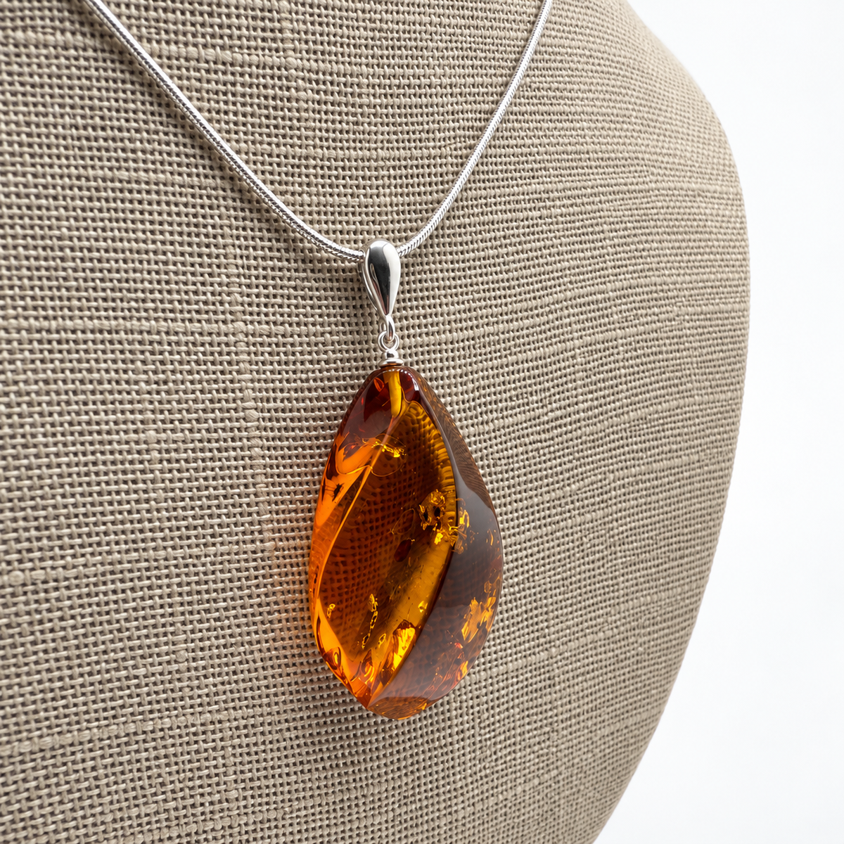 Genuine Baltic Amber Large Cognac Pendant Necklace