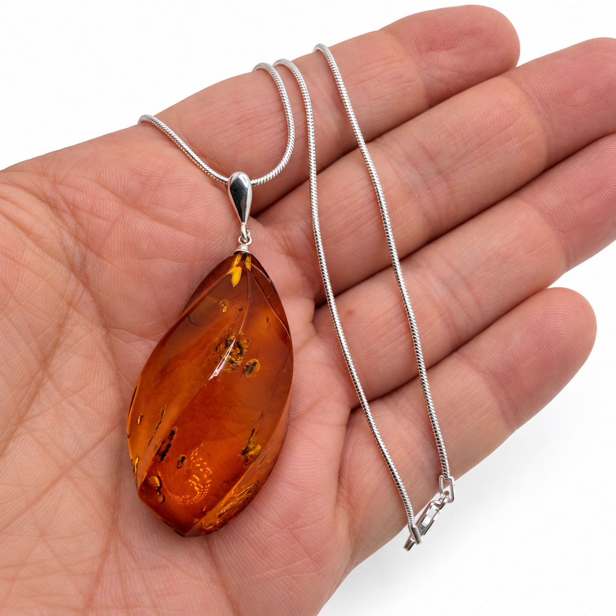 Genuine Baltic Amber Large Cognac Pendant Necklace