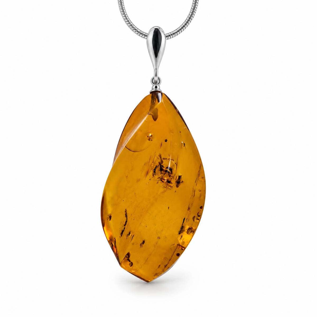 Genuine Baltic Amber Large Cognac Pendant Necklace