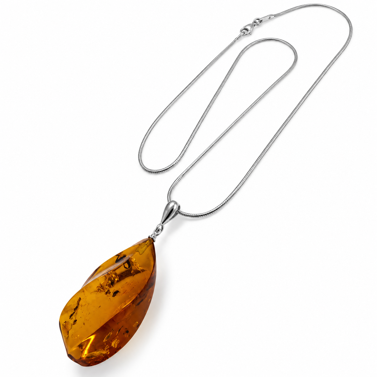Genuine Baltic Amber Large Cognac Pendant Necklace