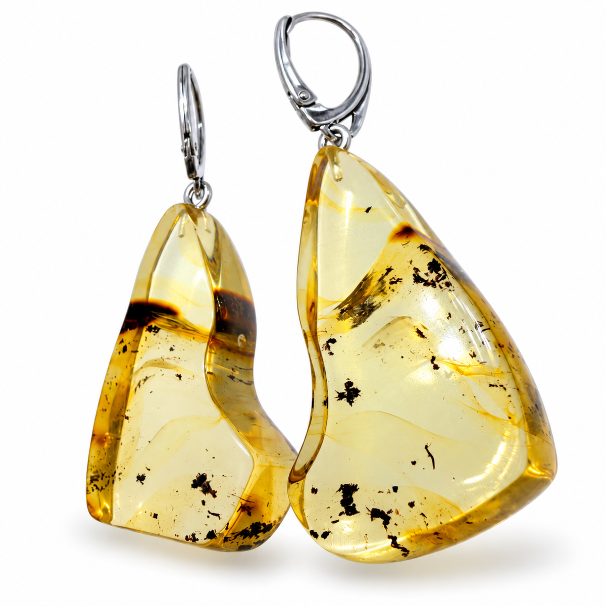 Genuine Baltic Amber Large Organic Lemon Earrings