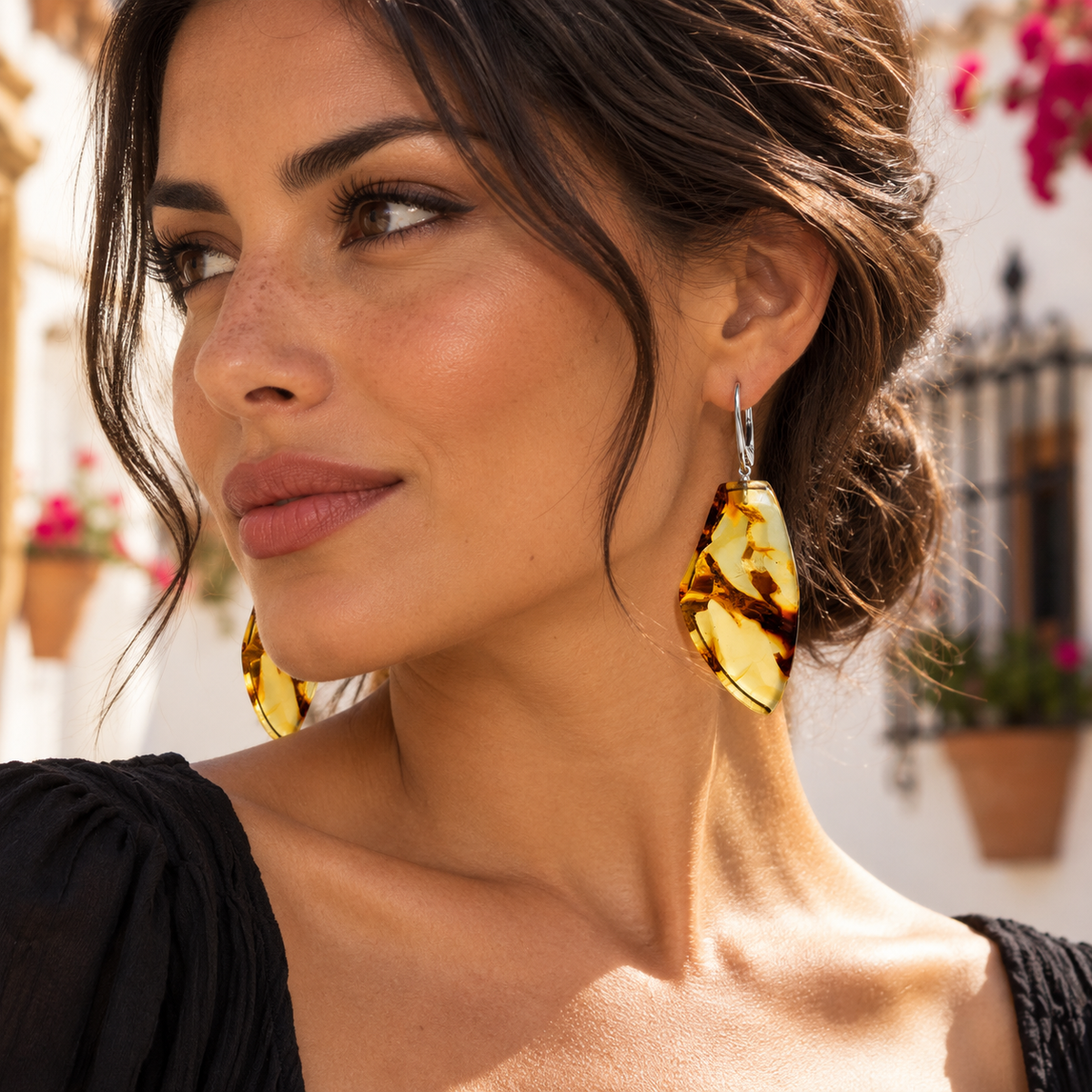 Genuine Baltic Amber Large Organic Lemon Earrings