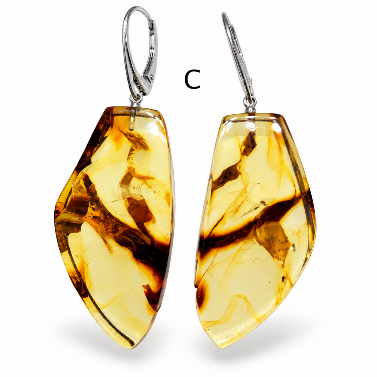 Genuine Baltic Amber Large Organic Lemon Earrings