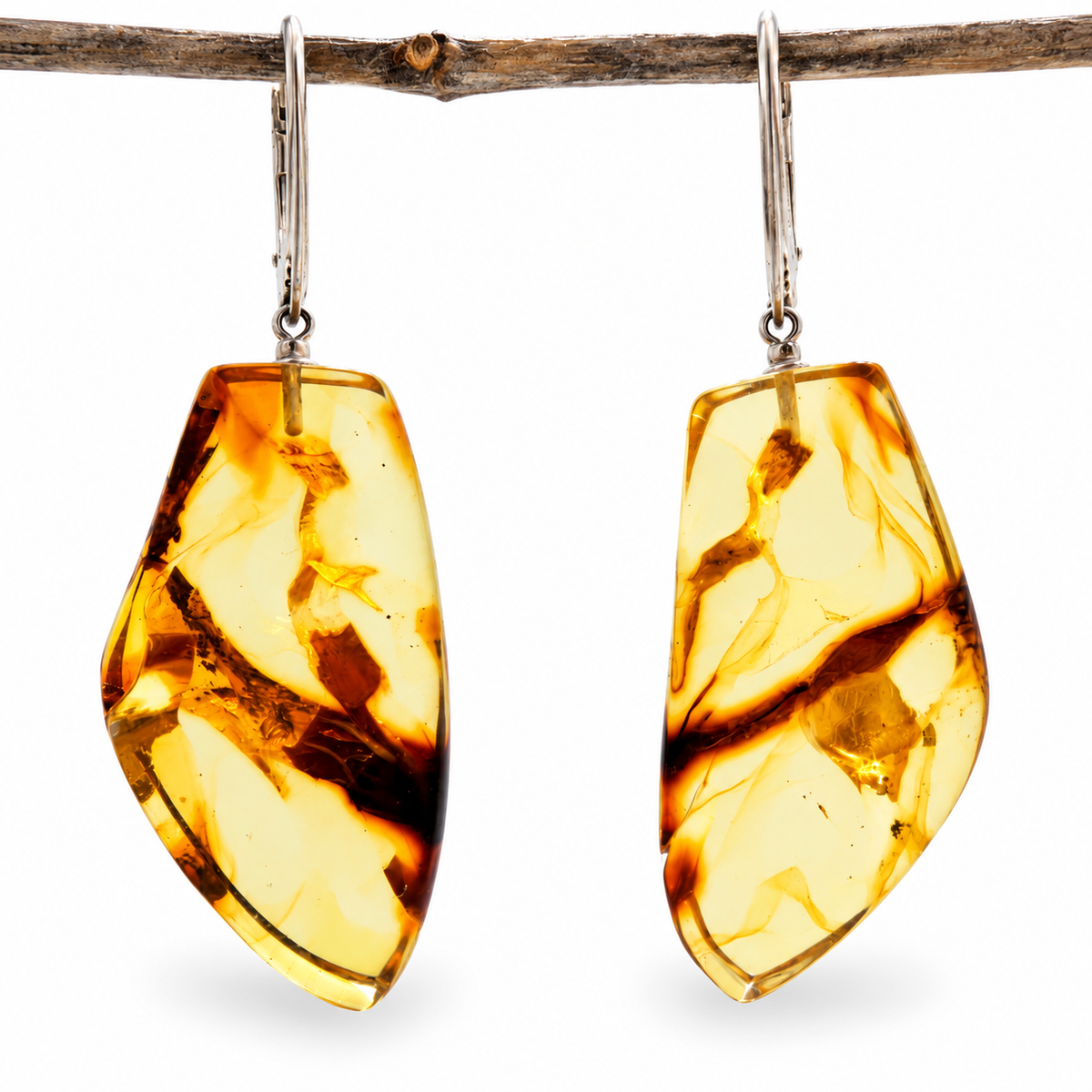 Genuine Baltic Amber Large Organic Lemon Earrings
