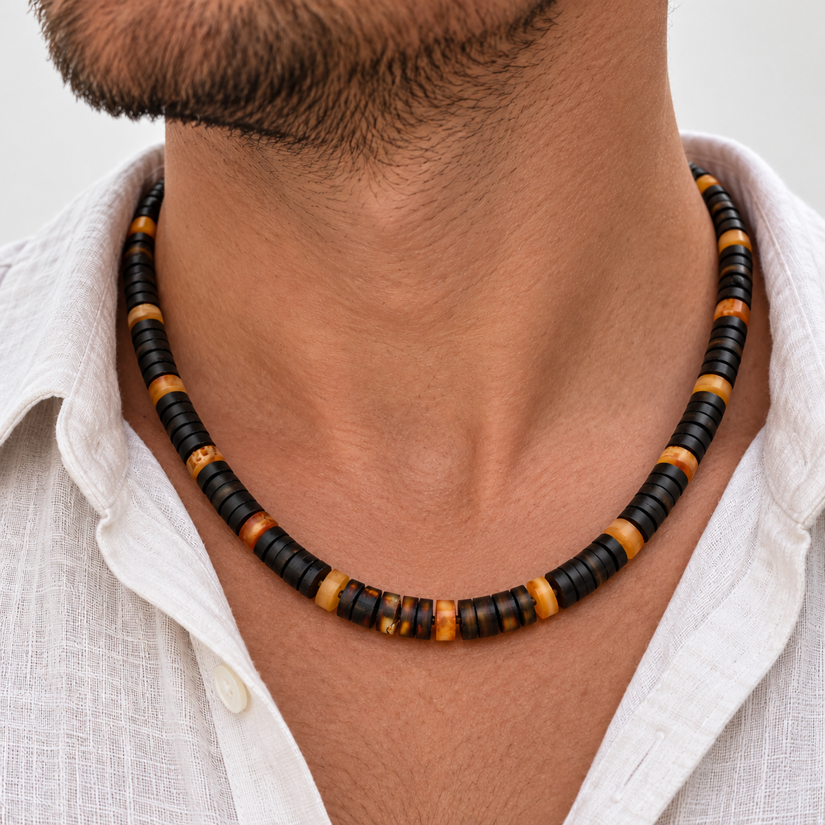 Genuine Baltic Amber Men’s Necklace – 22 Inch Unpolished Donut Bead Necklace 