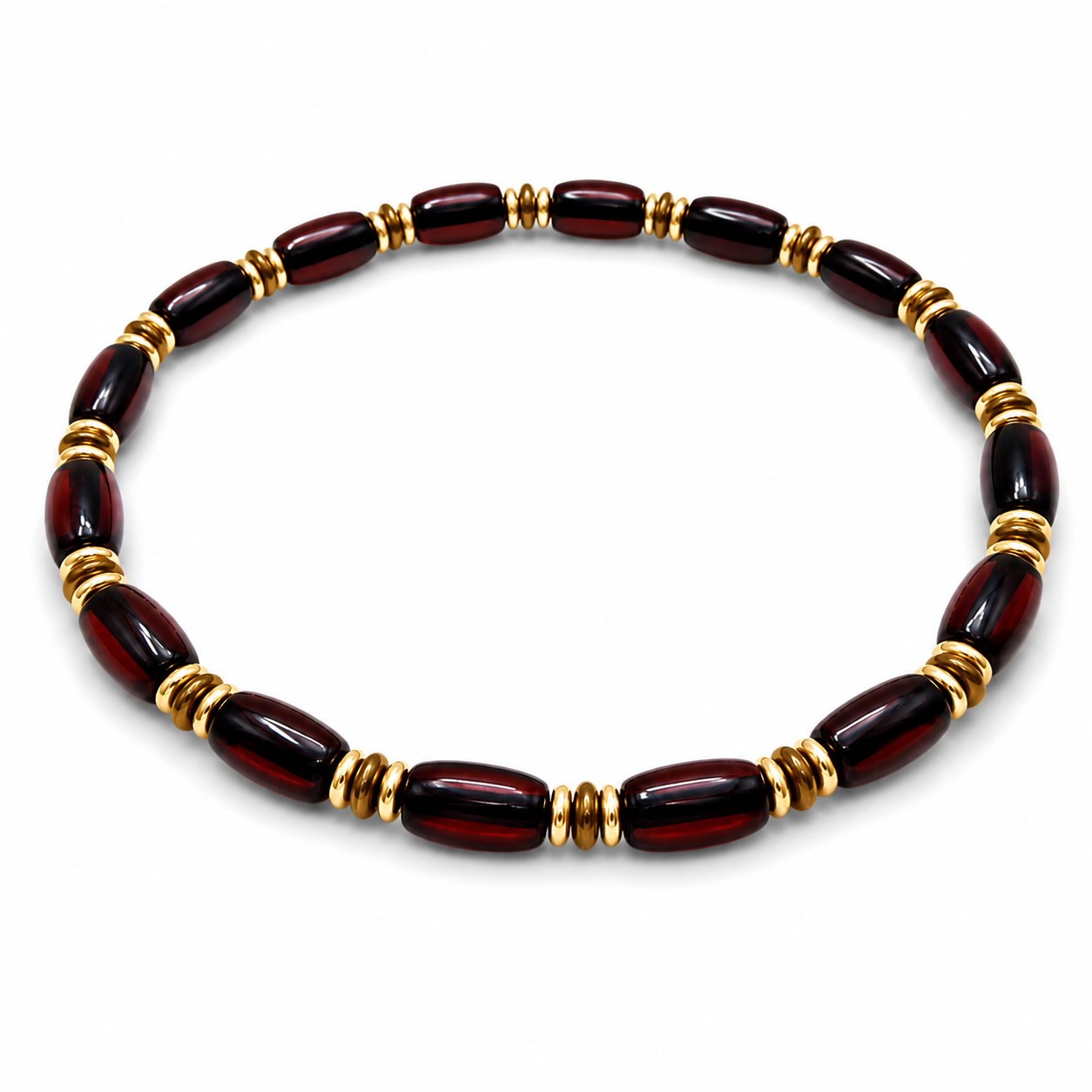 Genuine Baltic Amber Men’s Stretch Bracelet – Smooth Cherry Amber, Two Spacer Options