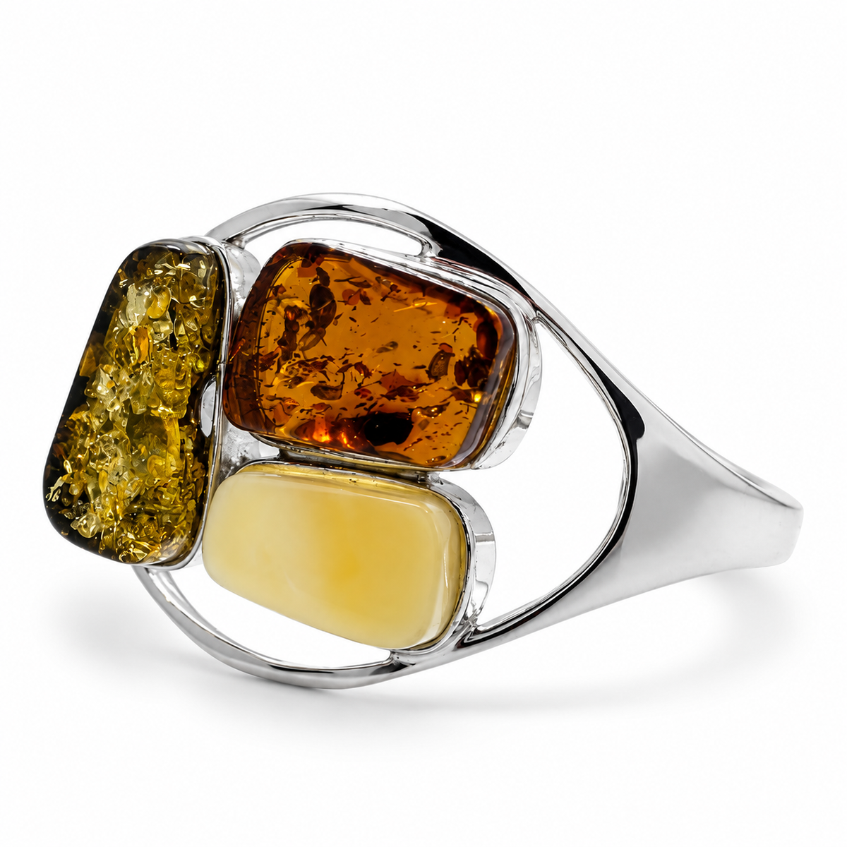 Genuine Baltic Amber Multi-Stone Sterling Silver Cuff Bracelet 
