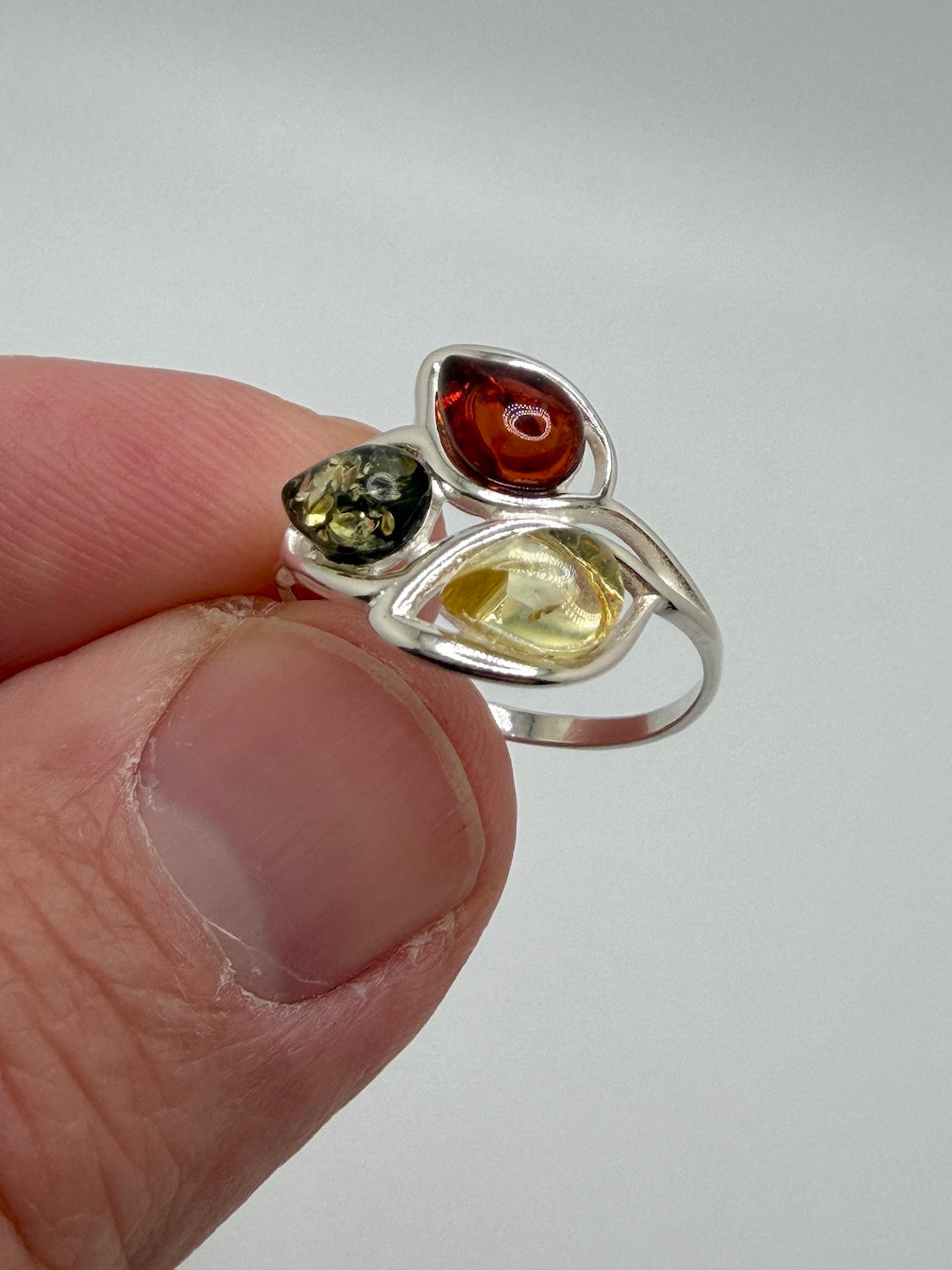 Genuine Baltic Amber Multi Stone Sterling Silver Ring