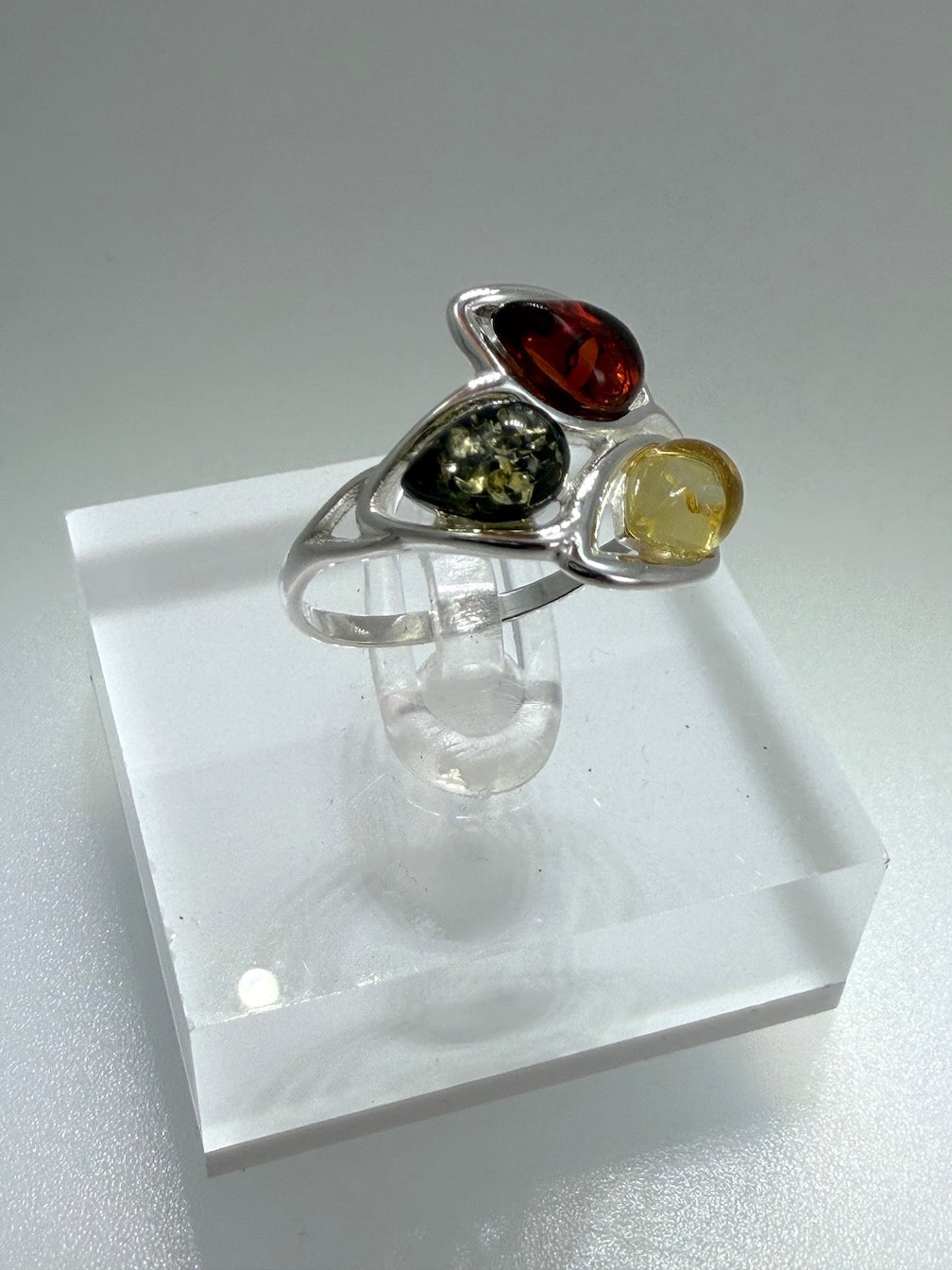Genuine Baltic Amber Multi Stone Sterling Silver Ring