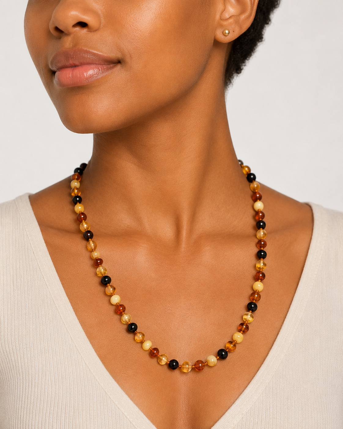 Genuine Baltic Amber Multicolor Bead Necklace Handmade Baltic Amber Necklace Lightweight Everyday Amber Jewelry Gift for Her
