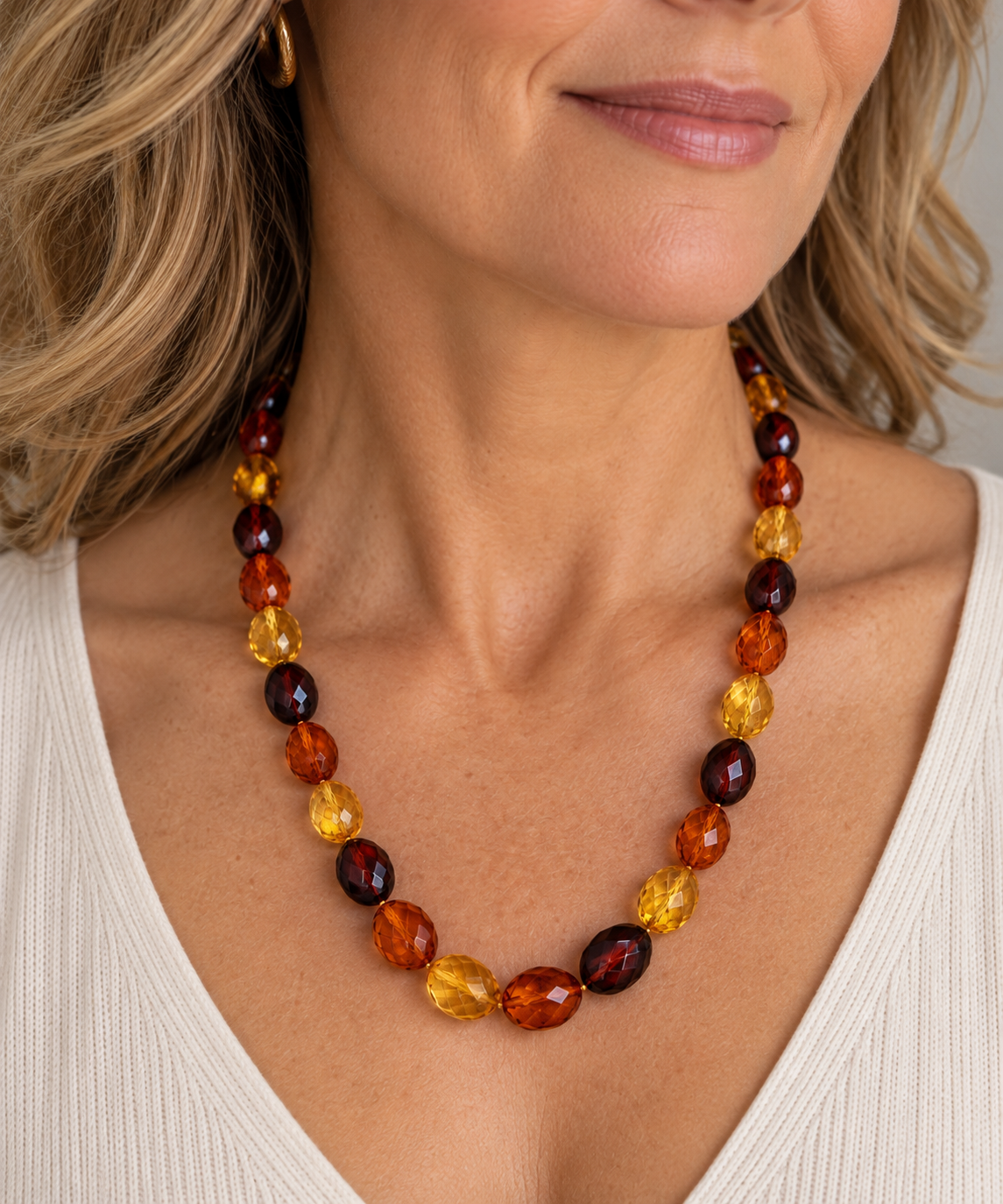 Genuine Baltic Amber Multicolor Faceted Necklace