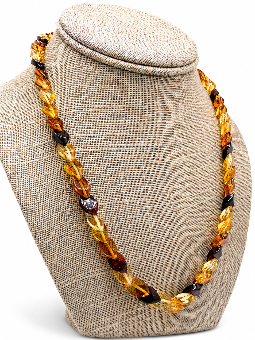 Genuine Baltic Amber Multicolor Faceted Ombre Necklace – Lemon Honey Cognac Cherry Amber Twist Necklace – Unique Baltic Amber Jewelry