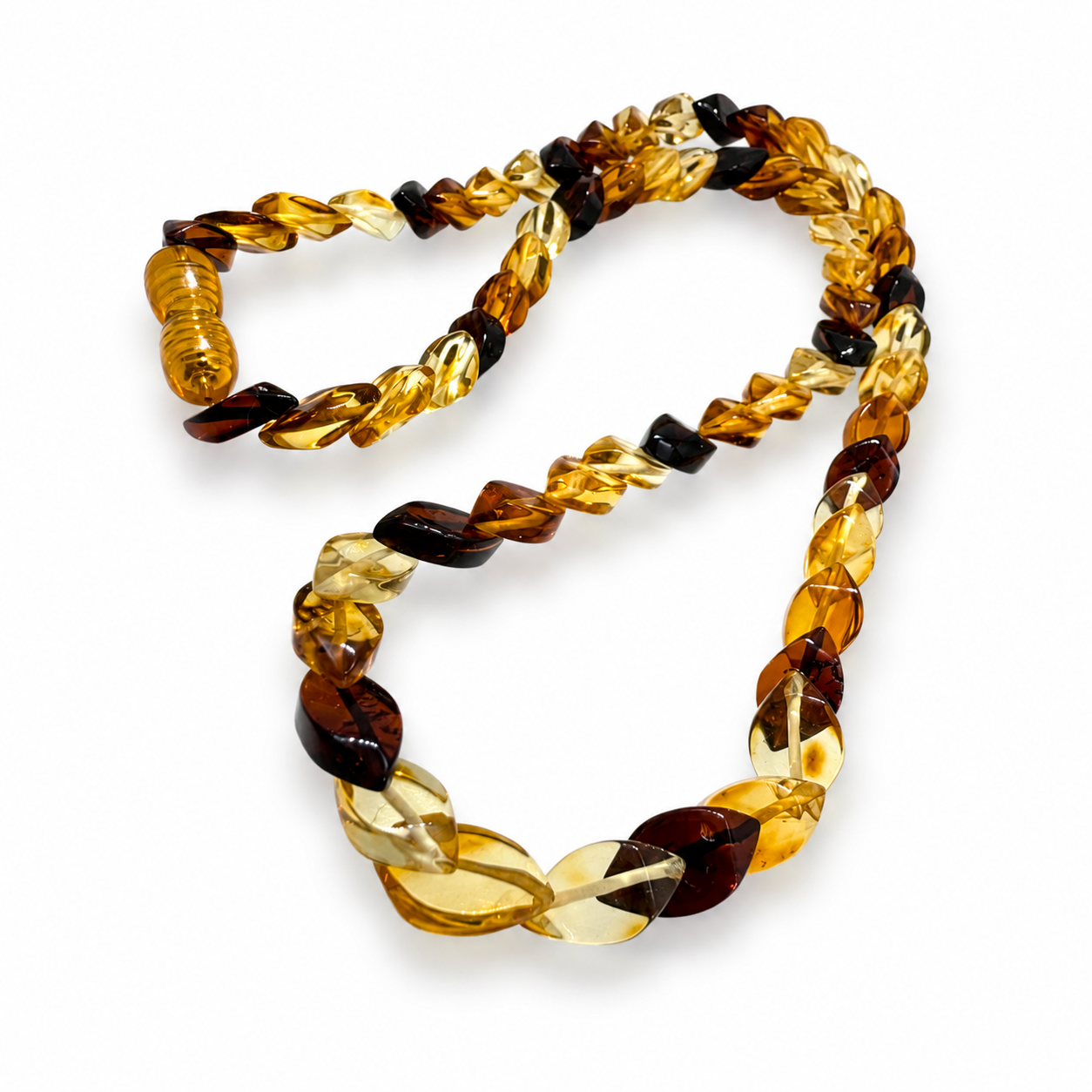 Genuine Baltic Amber Multicolor Faceted Ombre Necklace – Lemon Honey Cognac Cherry Amber Twist Necklace – Unique Baltic Amber Jewelry